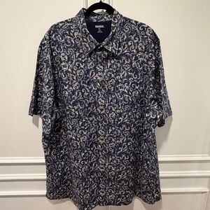 KingSize Men’s Short Sleeve Shirt Size 2XLT Navy Yellow Floral Print